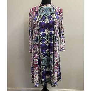Free People Fiesta Floral Swing Dress Retro Boho Size Small‎ 3/4 Sleeve Keyhole